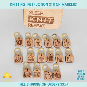 Knitting Instruction Engraved Stitch Markers and Storage Tin