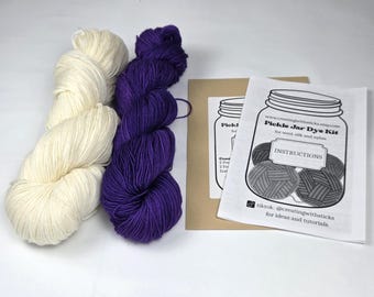 Kit de teinture pour fil violet royal, teindre votre propre laine, fil teint à la main, teinture en pot de cornichon, kit de teinture pour fibres protéinées, teinture maison
