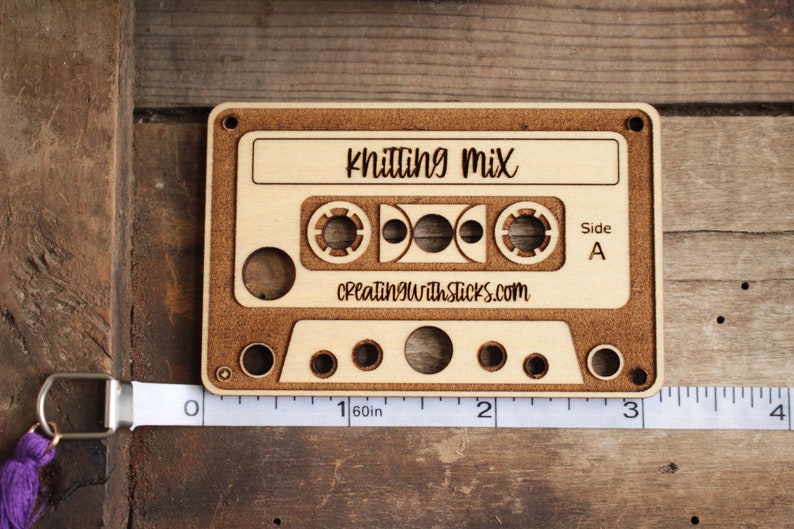 Knitting Accessories Mini Wooden Cassette Tape Needle Gauge, Laser Engraved Needle Gauge, Gift for Knitter, Knitting Kit Tools, Retro Look image 5