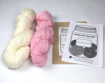 Kit de teinture de fil rose ballerine, teindre votre propre laine, fil teint à la main, teinture en pot de cornichon, kit de teinture de fibres protéinées, teinture maison