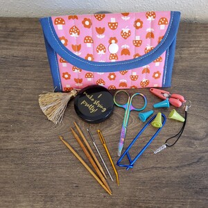 Bolsa acolchada con broches y herramientas para tejer, bolsa de algodón hecha a mano, bolsa para tejer con accesorios, lote pequeño