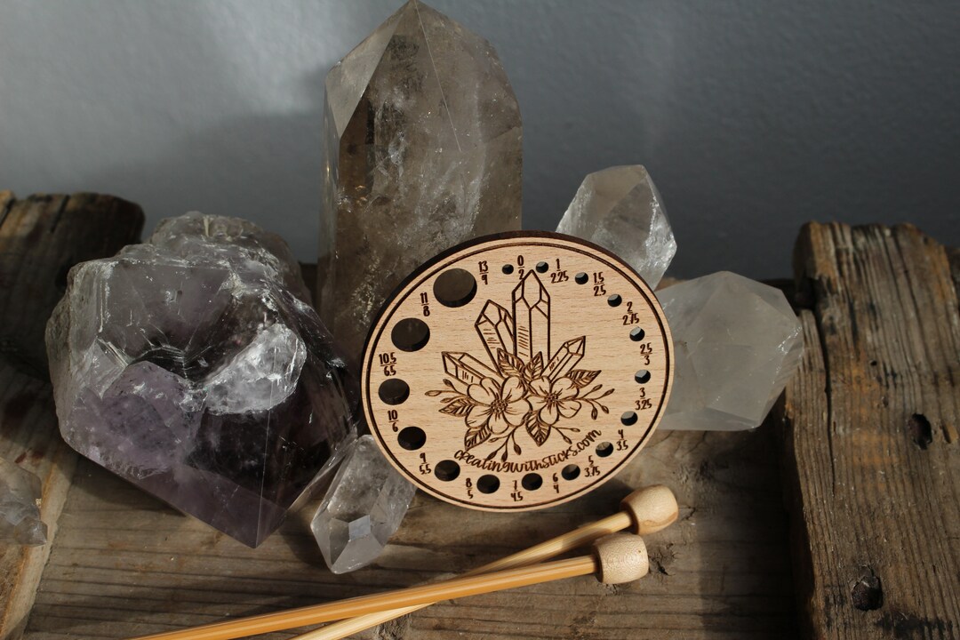 Knitting Needle Gauge Crystals Laser Engraved Beech Wood Etsy