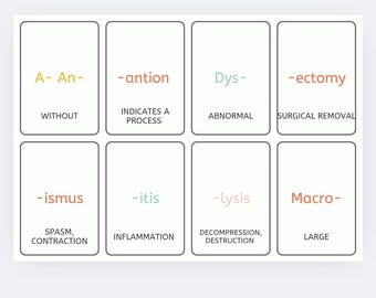 medical terminology printable flashcards