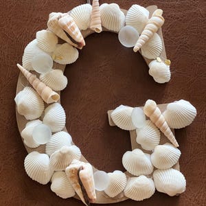 Letra de concha, cualquier letra, letra de concha personalizada, inicial, boda en la playa, decoración de playa, concha costera, nombre personalizado