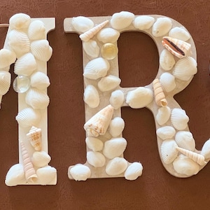 Letra de concha, cualquier letra, letra de concha personalizada, inicial, boda en la playa, decoración de playa, concha costera, nombre personalizado