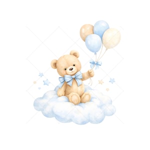 Blue Teddy Bear Baby Shower Clipart – Watercolor PNG Set - Instant ...