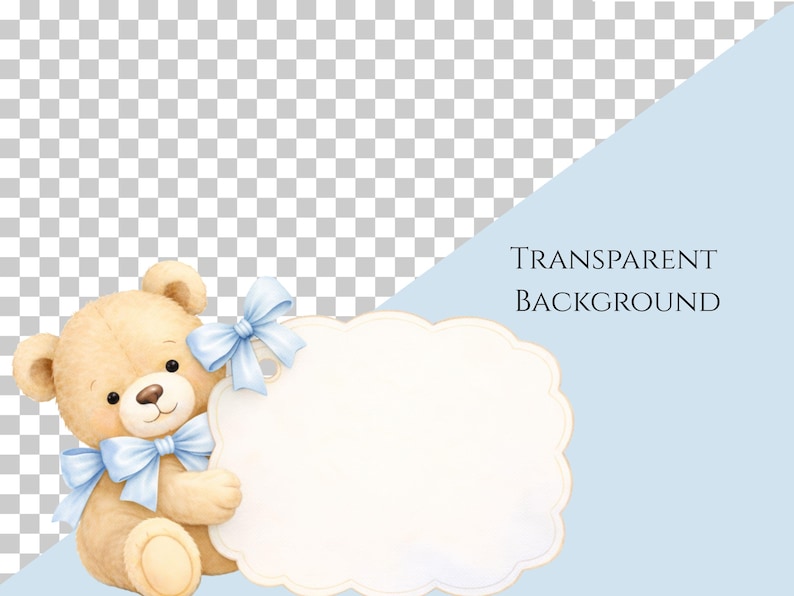 Blue Teddy Bear Baby Shower Clipart – Watercolor PNG Set - Instant ...