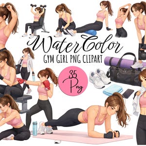 35 imagens de garotas na academia | Gráficos PNG de fitness - 300 DPI - download instantâneo - Uso comercial