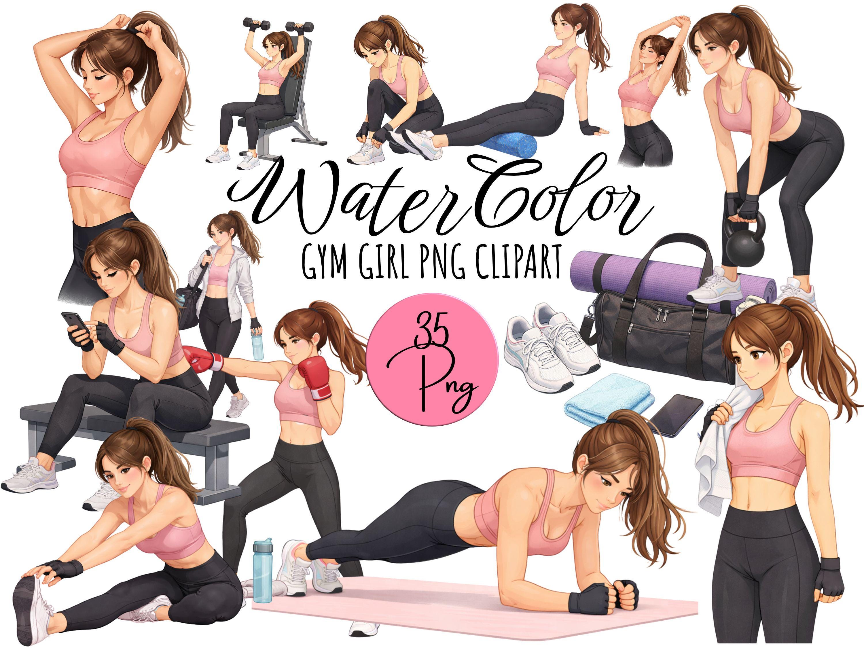 35 Gym Girl Clipart | Fitness PNG Graphics - 300 DPI - Instand Download ...