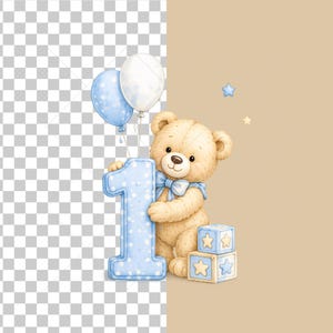 cute teddy bear clipart bundle, baby shower png files, blue watercolor teddy bear, nursery baby numbers, baby birthday invitation graphics, teddy bear nursery art, printable nursery decor, teddy bear balloons png, digital download clipart, baby milestone numbers, commercial use png