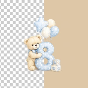 watercolor teddy bear numbers, baby boy birthday clipart, nursery number png bundle, teddy bear balloons clipart, pastel nursery decor, baby shower teddy bear, cute blue teddy png, kids birthday graphics, first birthday decorations, baby scrapbook png, nursery illustration bundle