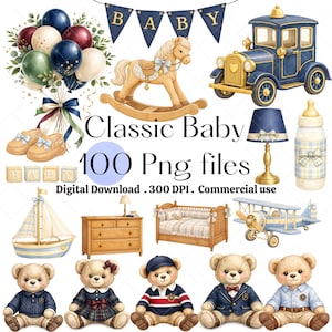 Classic Baby Clipart - Watercolor - Preppy Bear - Nursery Clipart - Baby Shower Png - Commercial Use
• Download the PDF, Click the link inside and you will be transferred to our Dropbox account to download the files! No account necessary

Please note, this is a digital item – no physical product will be shipped. Perfect for personal and commercial use. No refunds or exchanges will be made.
classic baby shower clipart, vintage baby boy png, preppy baby decor, teddy bear baby shower, blue beige