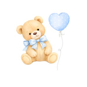 Blue Teddy Bear Baby Shower Clipart – Watercolor PNG Set - Instant ...