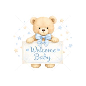 Blue Teddy Bear Baby Shower Clipart – Watercolor PNG Set - Instant ...