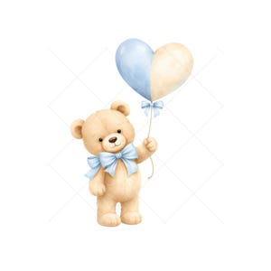 Blue Teddy Bear Baby Shower Clipart – Watercolor PNG Set - Instant ...