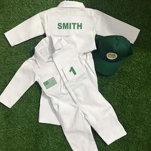 Personalized Golf Caddy Uniform Custom Name Coverall Suit for Kid and Teens White Golf Costume for Birthday Halloween Baby or Toddler Outfit