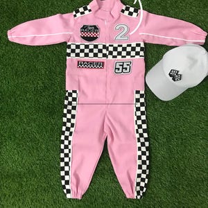 Personalized Pink Girl Boys Racer Suit - Toddler Racing Costume for Fast One Birthday, Two Fast Birthday Outfit, Car Racing Party Jumpsuit
