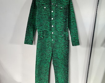 Kenzo x HM Green Tiger Stripe Jumpsuit Jungle Paris Embroidered Back Boiler Suit Denim One Piece Overalls Designer Collab