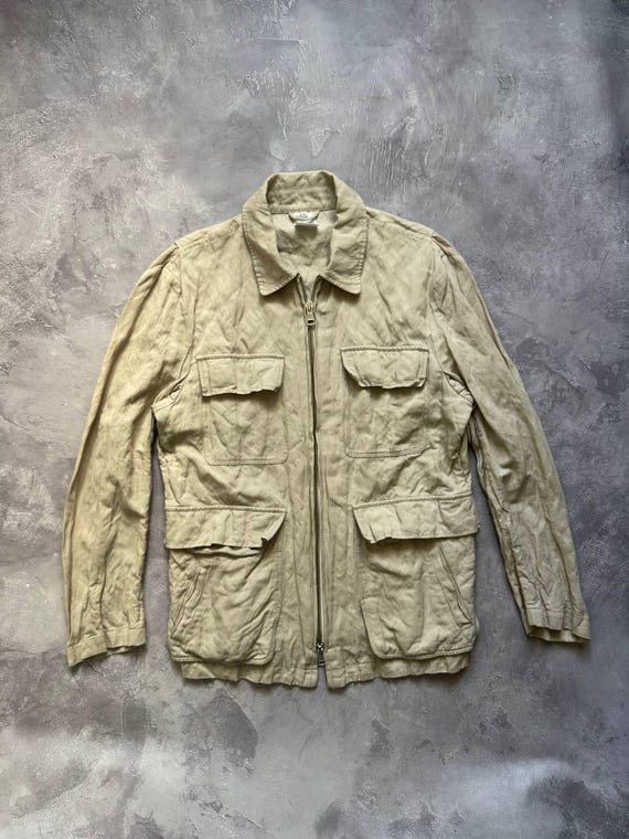 Ann Demeulemeester, Ann Demeulemeester Beige Cotton Utility Safari Jacket Workwear Field Coat Made in Italy Size XL