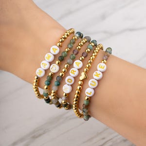 Custom Bracelet Stack, Beaded Name Bracelet, Personalized Layering Set, Minimalist Stacking Jewelry, Mama Stackable Bracelets, Rose Quartz