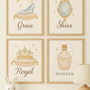 Whimsy Fairytale Nursery Prints – Set of 4 Printable Wall Art – Instant Download Magical Girls Room Decor – Fairy Tale Princess Theme