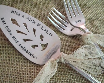 Vintage Wedding, Weddings, Cake Server, Tasting Forks, Table Setting, Silver plate Cake Server, Forks, Hand Stamped, PERSONALIZE, CUSTOMIZE