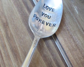 Vintage Spoon, Celebration Spoon, Teaspoon, Love You Forever, Love Spoons, Hand Stamped Spoon, Table Decor, Weddings, Favor, Ready to Ship