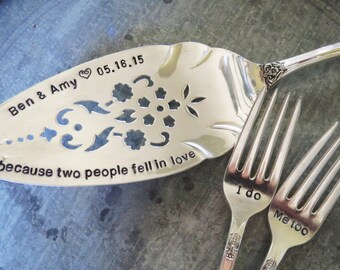 Vintage Wedding, Fairy Tale, Table Setting, Disney Wedding,Silver plate Cake Server, Cake Forks, Hand Stamped, PERSONALIZE and CUSTOMIZE