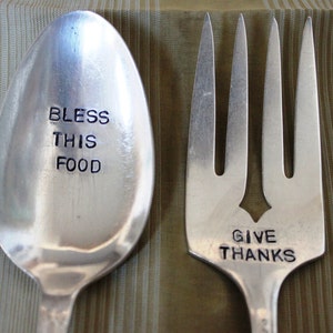 Vintage Silverplate, Eat Well, Love Much, Give Thanks, Hand Stamped, Serving Set, Table Setting, Holiday Table, Hostess Gift, Ready to Ship image 4