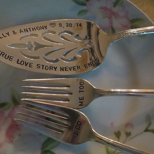 Vintage, Custom Silverplate Cake Server, Hand Stamped, Wedding, Personalized Cake Server, Tasting Forks, Table Setting, CUSTOM cake server image 1