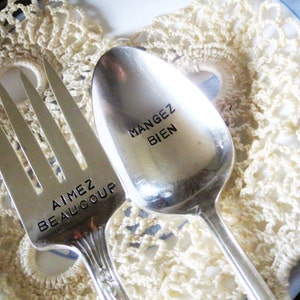 Vintage Silverplate, Eat Well, Love Much, Give Thanks, Hand Stamped, Serving Set, Table Setting, Holiday Table, Hostess Gift, Ready to Ship image 2