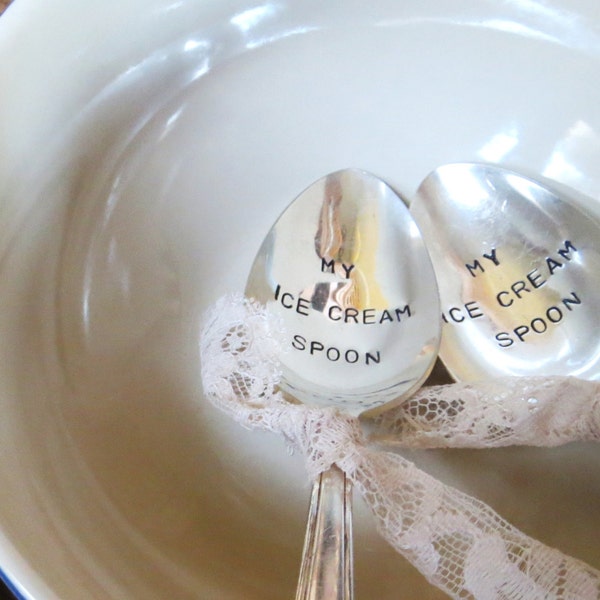 Ice Cream Spoon. Custom Spoon, Handstamped Silverware, Vintage hand stamped spoon with your personalized name.