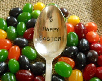 Vintage Silverplate, Easter Handstamped Spoon, Easter Wishes, Easter Celebration Spoon, Ready to Ship