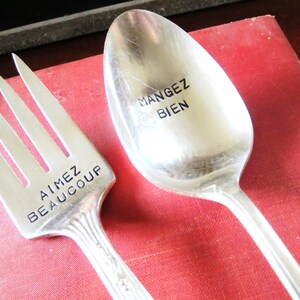 Vintage Silverplate, Eat Well, Love Much, Give Thanks, Hand Stamped, Serving Set, Table Setting, Holiday Table, Hostess Gift, Ready to Ship image 1