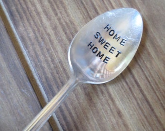 Vintage Silverplate, Teaspoon, Hand Stamped Spoon, Wedding, Mothers Day, Family, Dads Day, Home Sweet Home, Celebration Spoon, Ready to Ship