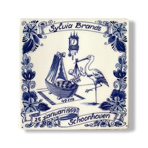 Handmade Custom Dutch Delft Blue Birth Tile