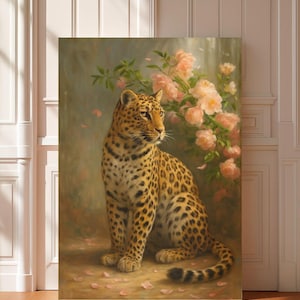 Leopard Art Canvas Print, Stunning Leopard Wall Art, Animal Lovers Decor, Floral Canvas Artwork, Wildlife Home Decor, Gift for Nature Fans