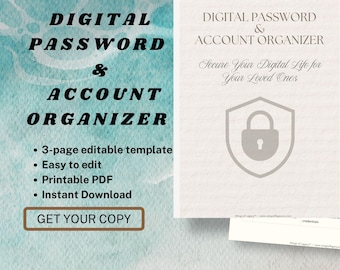 Digital Password Organizer: Executor Estate Planner (Printable PDF)