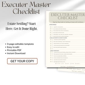 executor Duties Master Checklist zum ausdrucken | No-BS Nachlass Settlement Ratgeber | Nachlass-Checkliste | Nachlassplanung Organizer