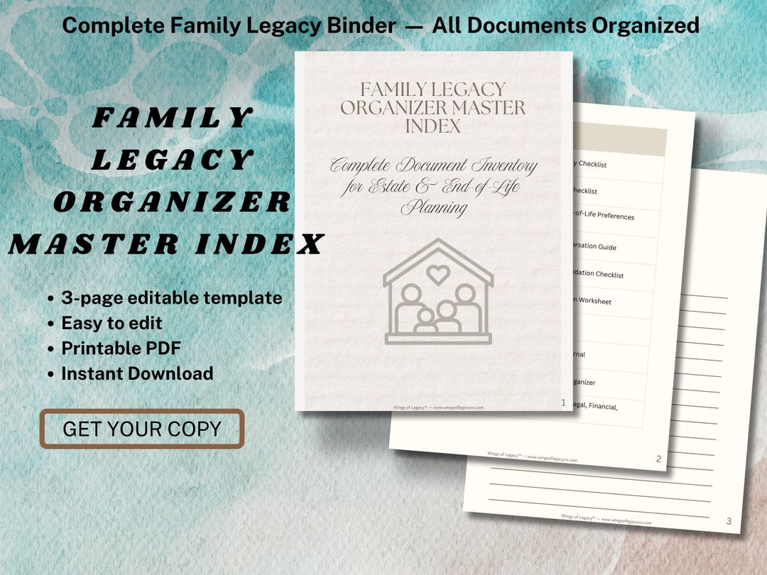 Family Legacy Organizer Master Index: Estate Binder Checklist ...