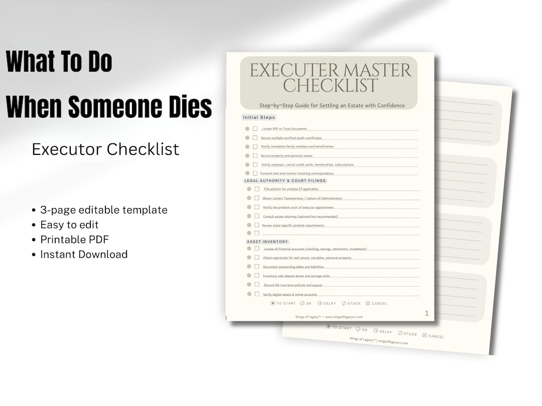 Free Estate Executor Checklist.pdf Executor Master Checklist | Estate Settlement Guide (PDF Download) - Etsy