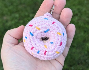 Llavero de dona de crochet: peluche de algodón hecho a mano con chispas