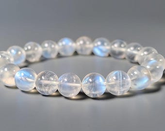 Blå Glans Månsten Armband - Naturliga Ädelstenspärlor Smycken