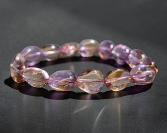 Naturligt ametrinarmband, organiska nuggetpärlor, lila gul kvartskristall