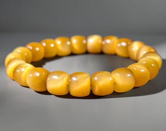 Gyllene Tigeröga-armband med fatpärlor, naturligt - Ädelstenskristallsmycken, gåva