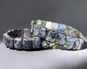 Denimblå Pietersit mjukt armband, Chatoyant Storm Stone smycken