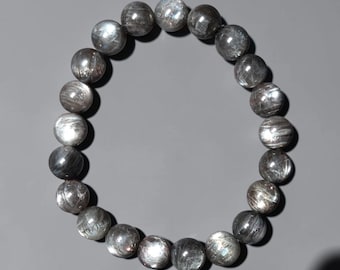 Pulsera de cuentas de piedra solar negra de heliolita - Joyería de cristal natural de alto brillo - Regalo ideal