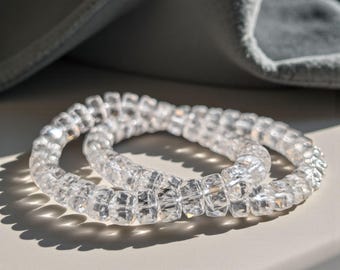 Armband med rondell i klar kvarts, fasetterad kristallpärla, modern geometrisk stretcharmring