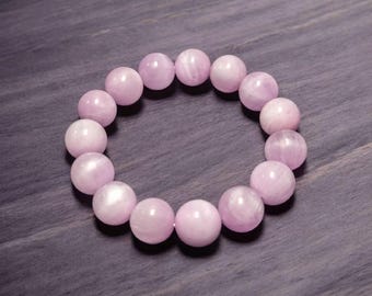 Bracelet en cristal de kunzite, pierre de chakra du coeur, perles roses pâles
