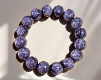 Naturligt ryskt Charoite-armband - Sällsynt lila själssten